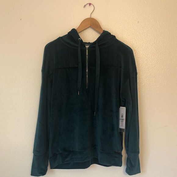 NWT NINE WEST Active Velour 3/4 Zip Hooded Jacket Size Small - Picture 1 of 13